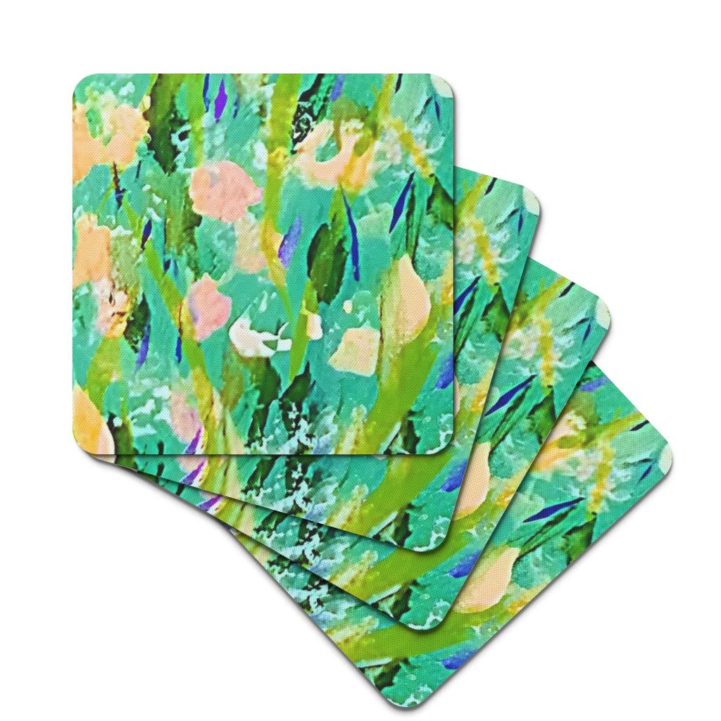 Turquoise & Yellow Rubber Coasters (Set of 4)