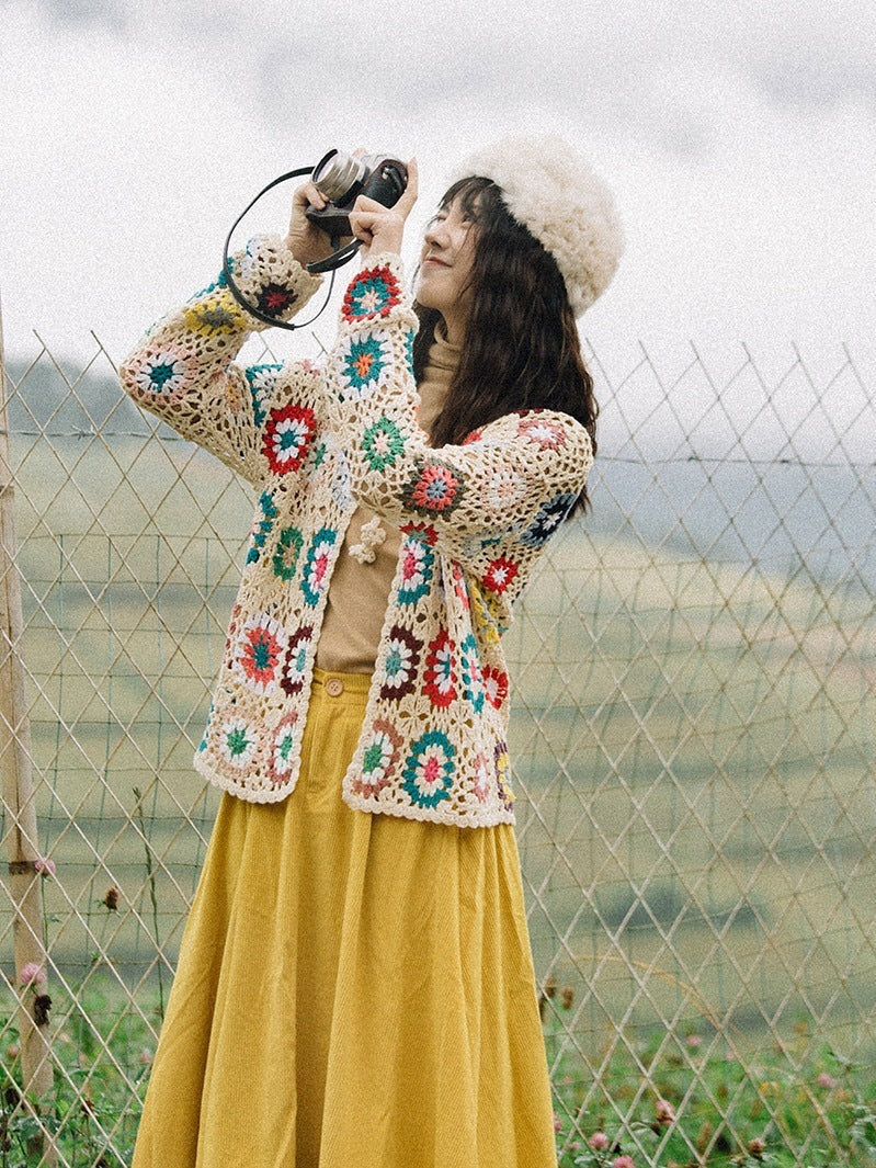 Boho Chic Crochet Cardigan with Hollow-Out Details