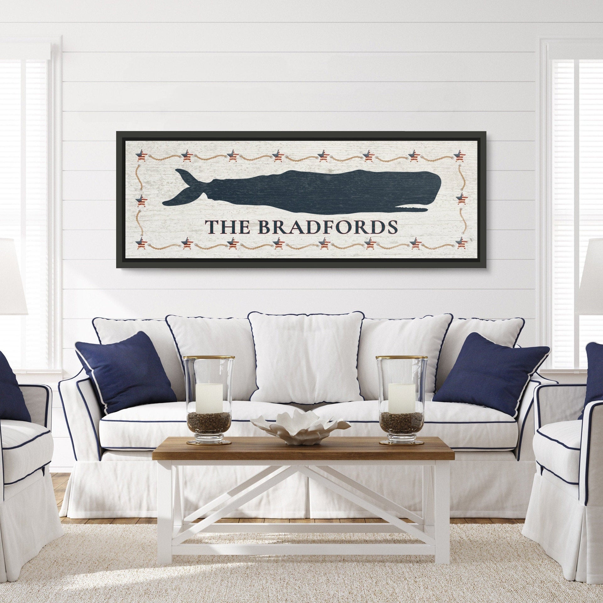 Personalized Whale Canvas Wall Art, Coastal Nursery Decor Sign
