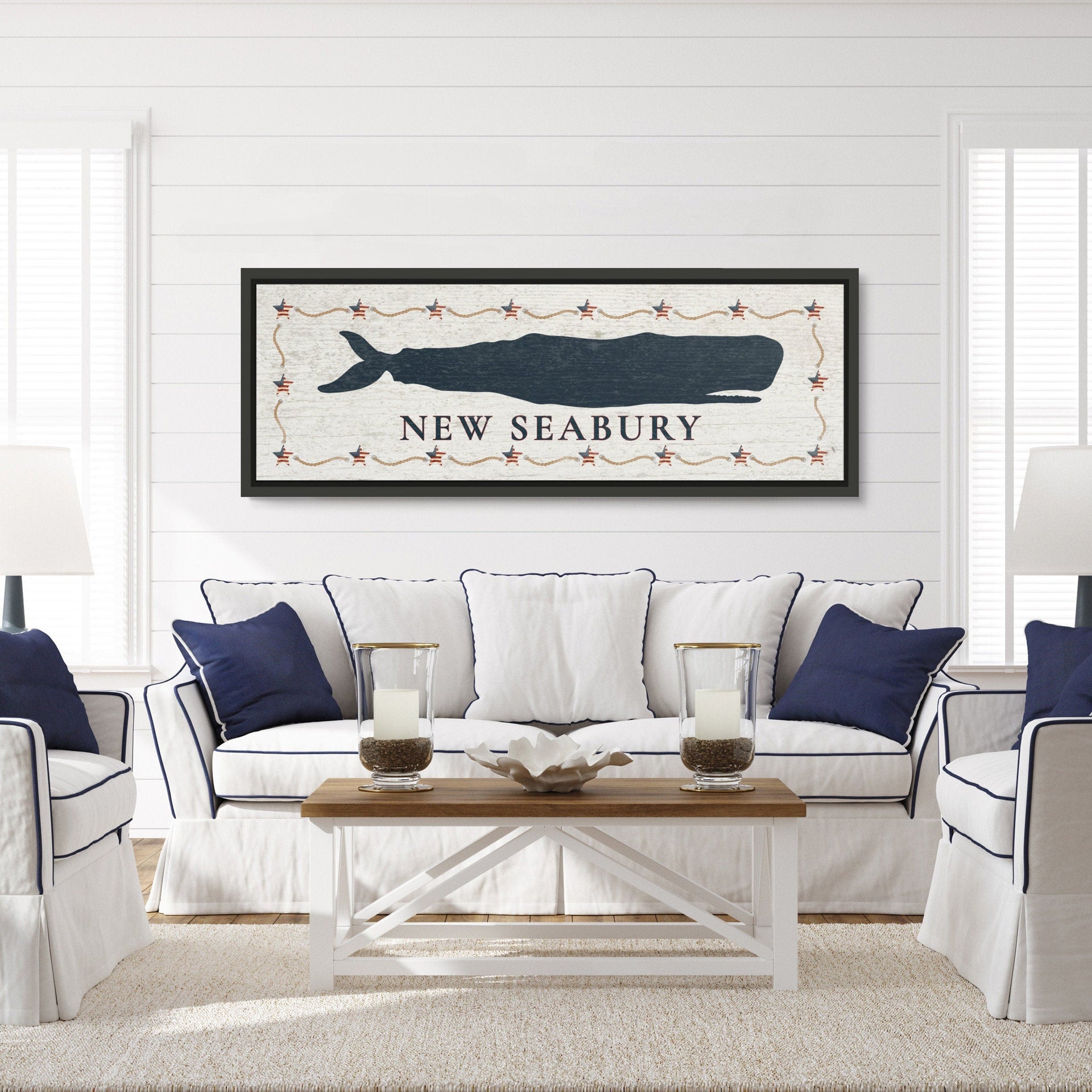 Personalized Whale Canvas Wall Art, Coastal Nursery Decor Sign