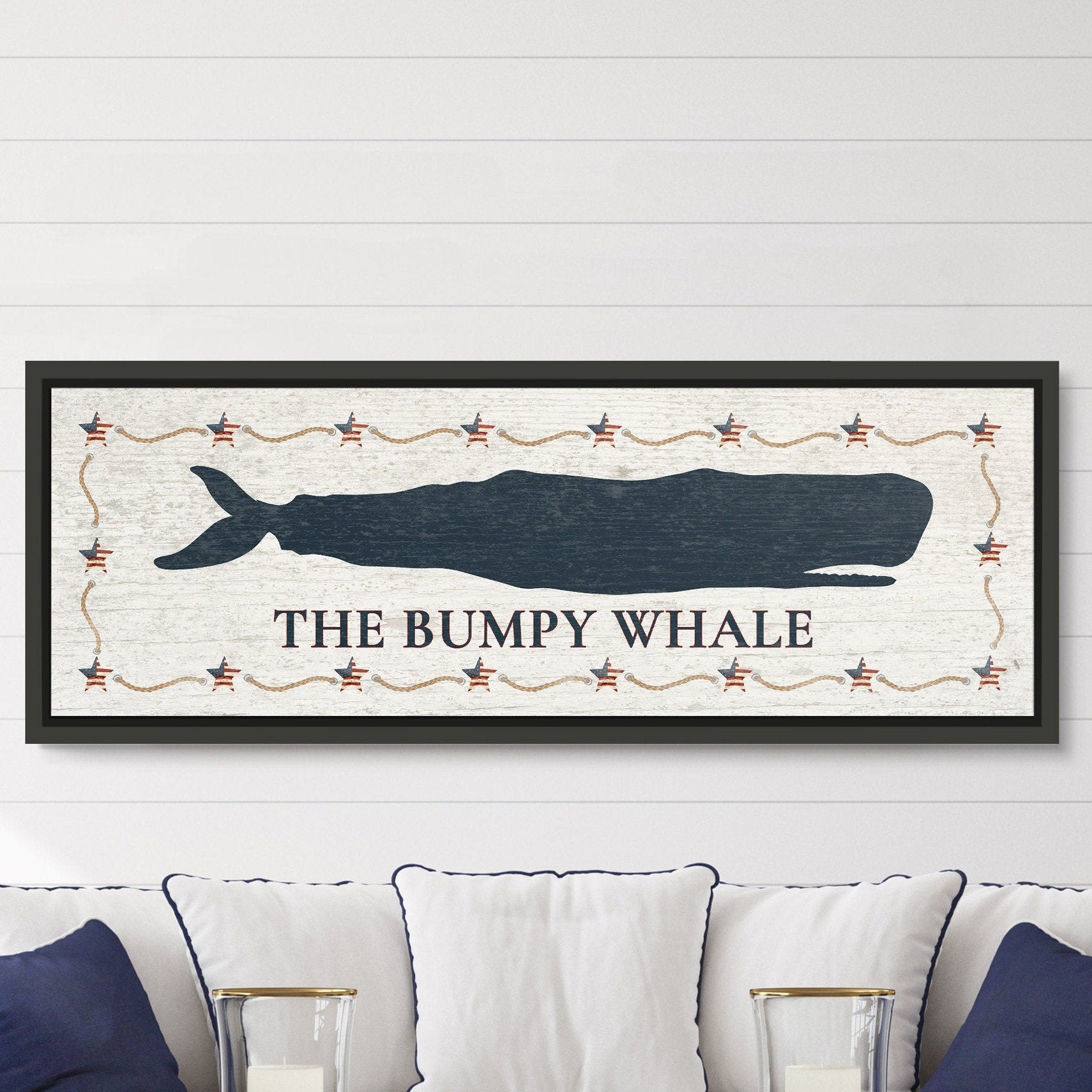 Personalized Whale Canvas Wall Art, Coastal Nursery Decor Sign