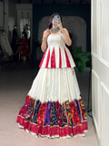 White pure rayon lehenga choli featuring multi-patch work and elegant lace trim