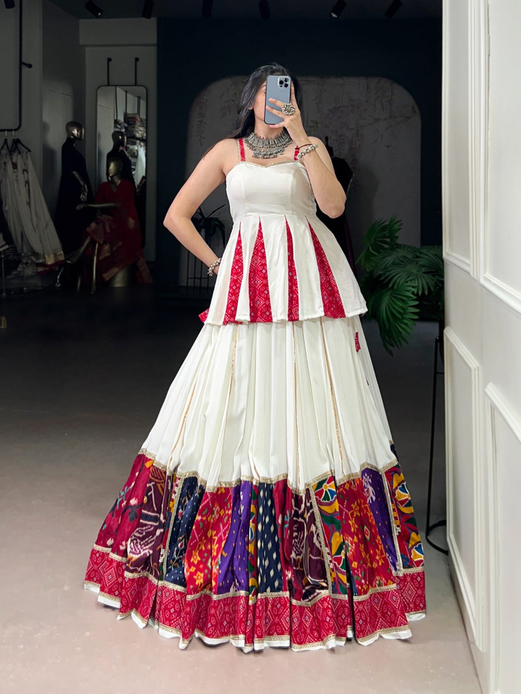 White Pure Rayon Lehenga Choli with Multi Patch Work and Lace