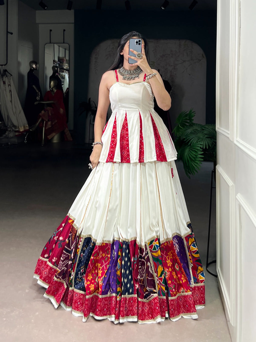 White Pure Rayon Lehenga Choli with Multi Patch Work and Lace