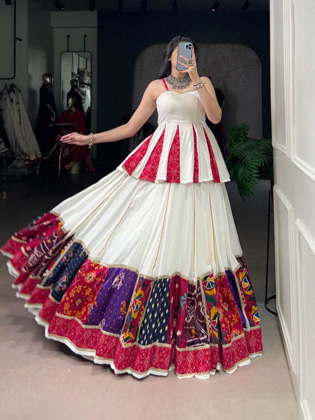 White Pure Rayon Lehenga Choli with Multi Patch Work and Lace