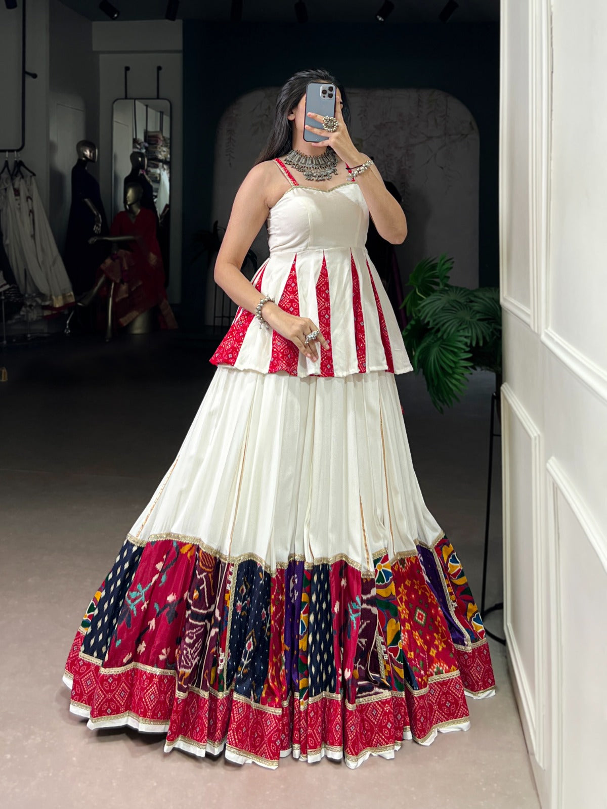 White Pure Rayon Lehenga Choli with Multi Patch Work and Lace