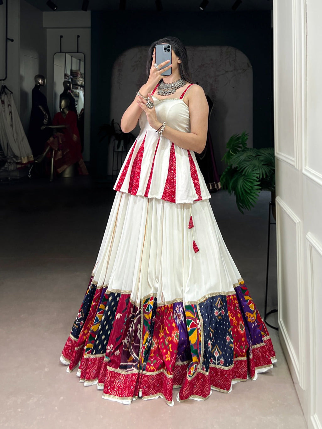 White Pure Rayon Lehenga Choli with Multi Patch Work and Lace