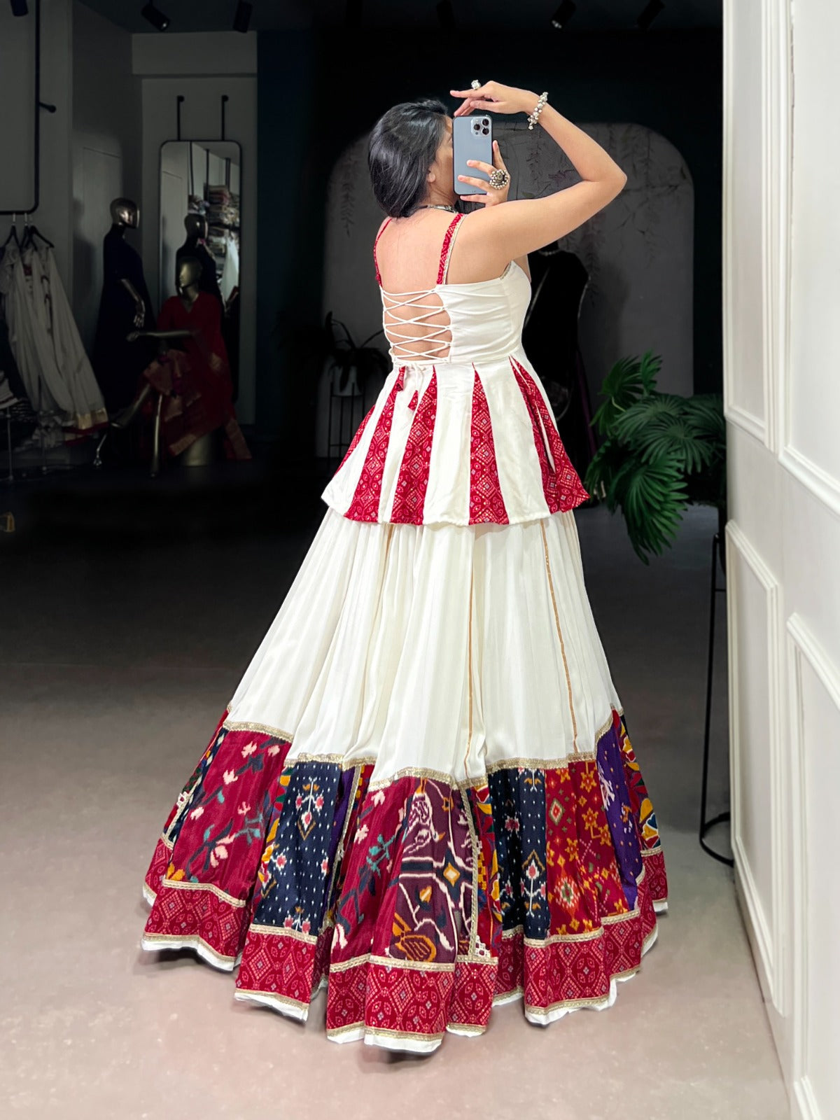 White Pure Rayon Lehenga Choli with Multi Patch Work and Lace