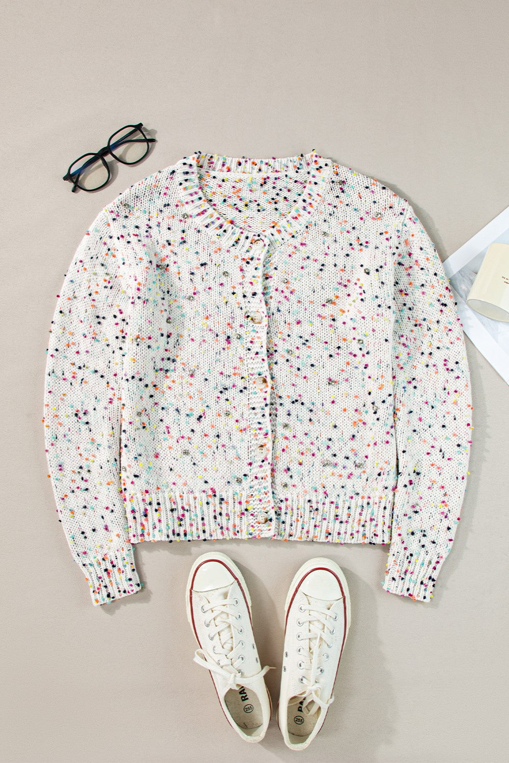 Women's Colorful Speckled Button-Down Knit Cardigan - Image 6
