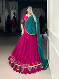 Pink Rayon lehenga choli with traditional Gamthi work and lace details