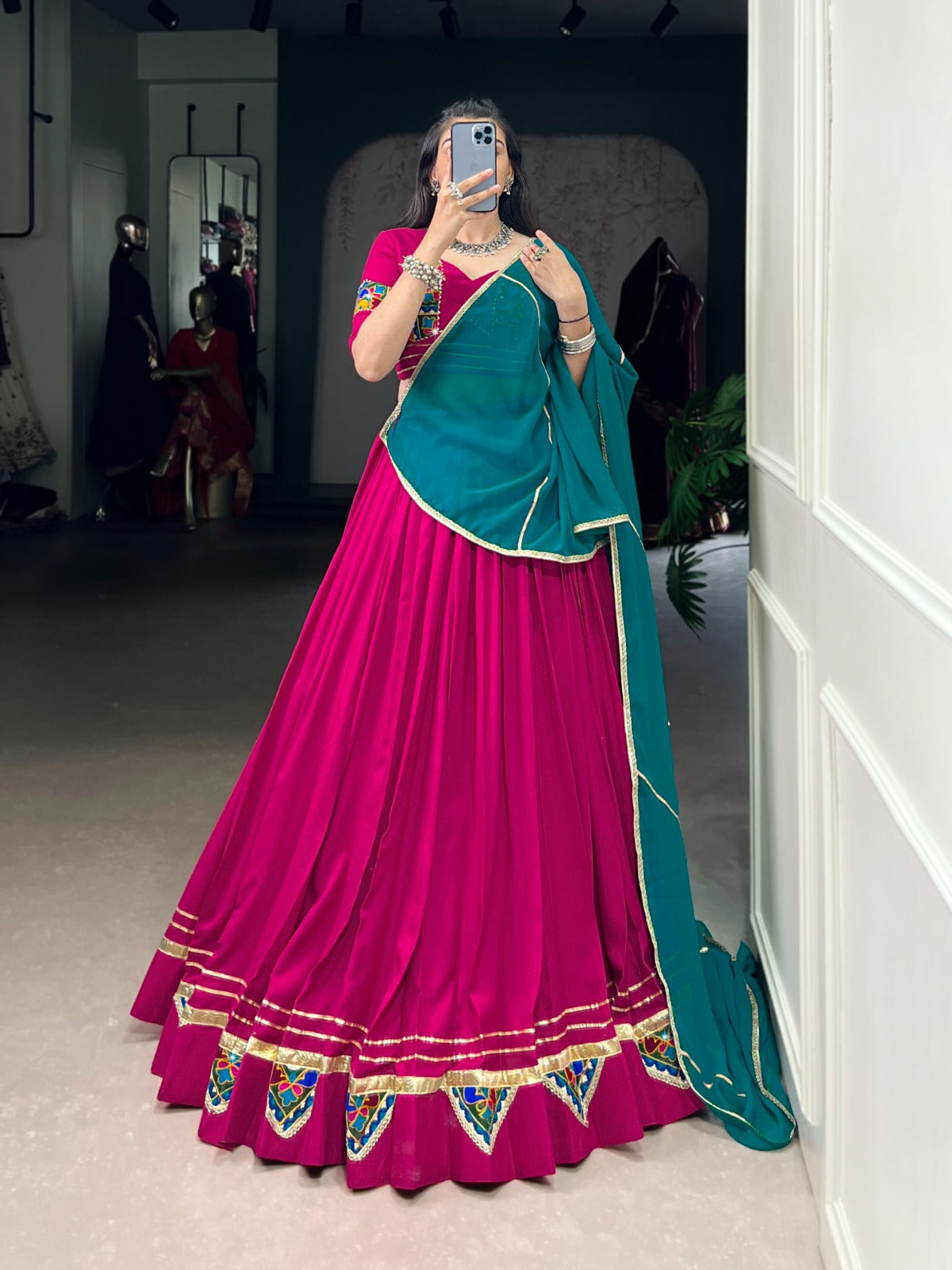 Pink Pure Rayon Gamthi Work Lehenga Choli with Dupatta