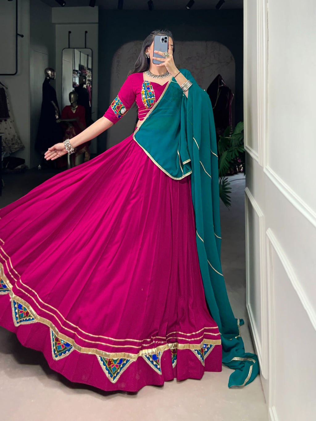 Pink Pure Rayon Gamthi Work Lehenga Choli with Dupatta