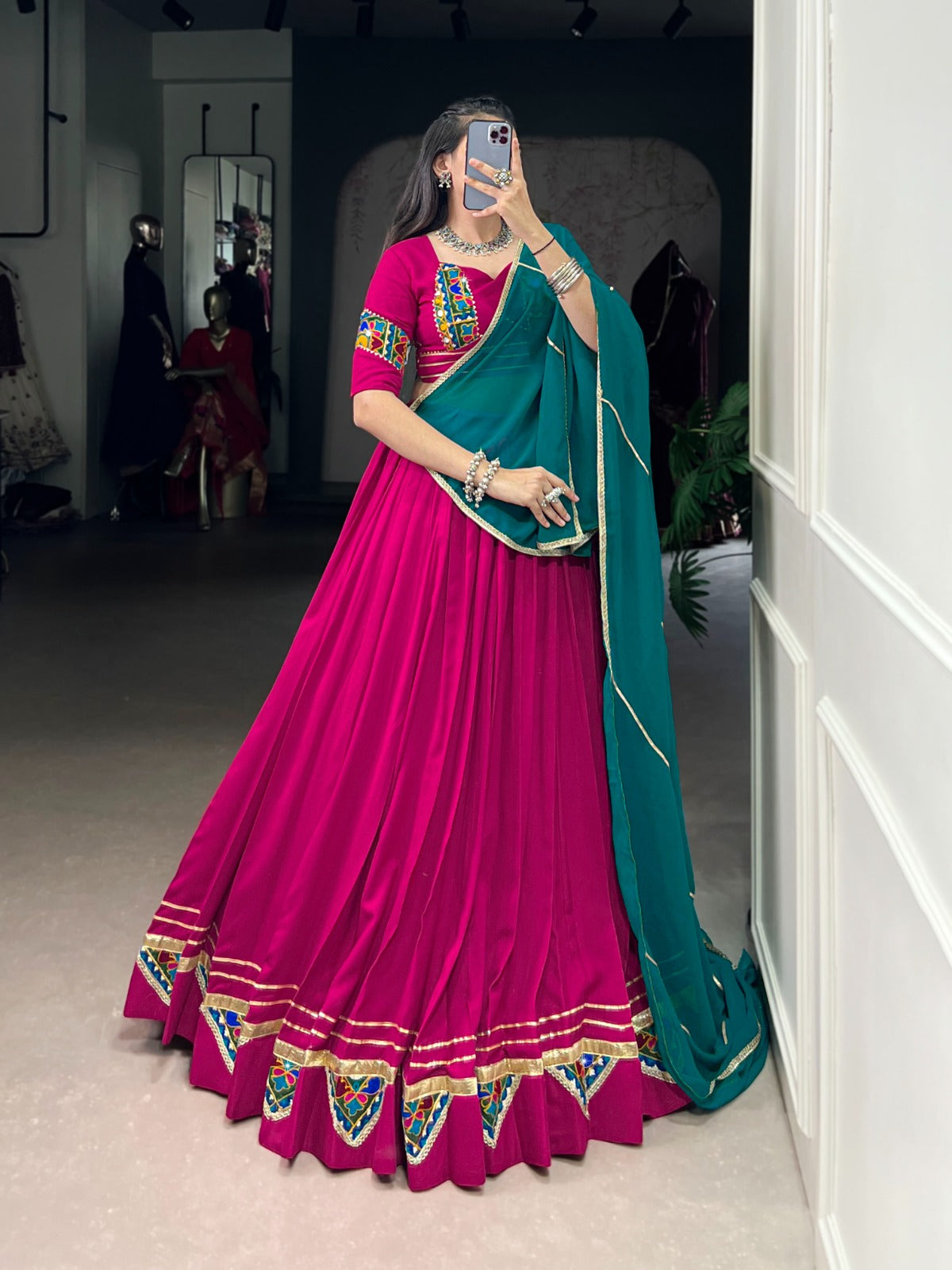 Pink Pure Rayon Gamthi Work Lehenga Choli with Dupatta