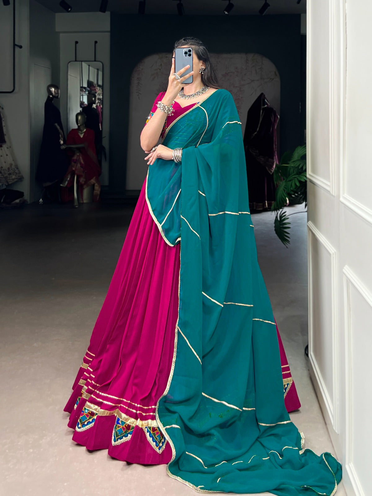 Pink Pure Rayon Gamthi Work Lehenga Choli with Dupatta