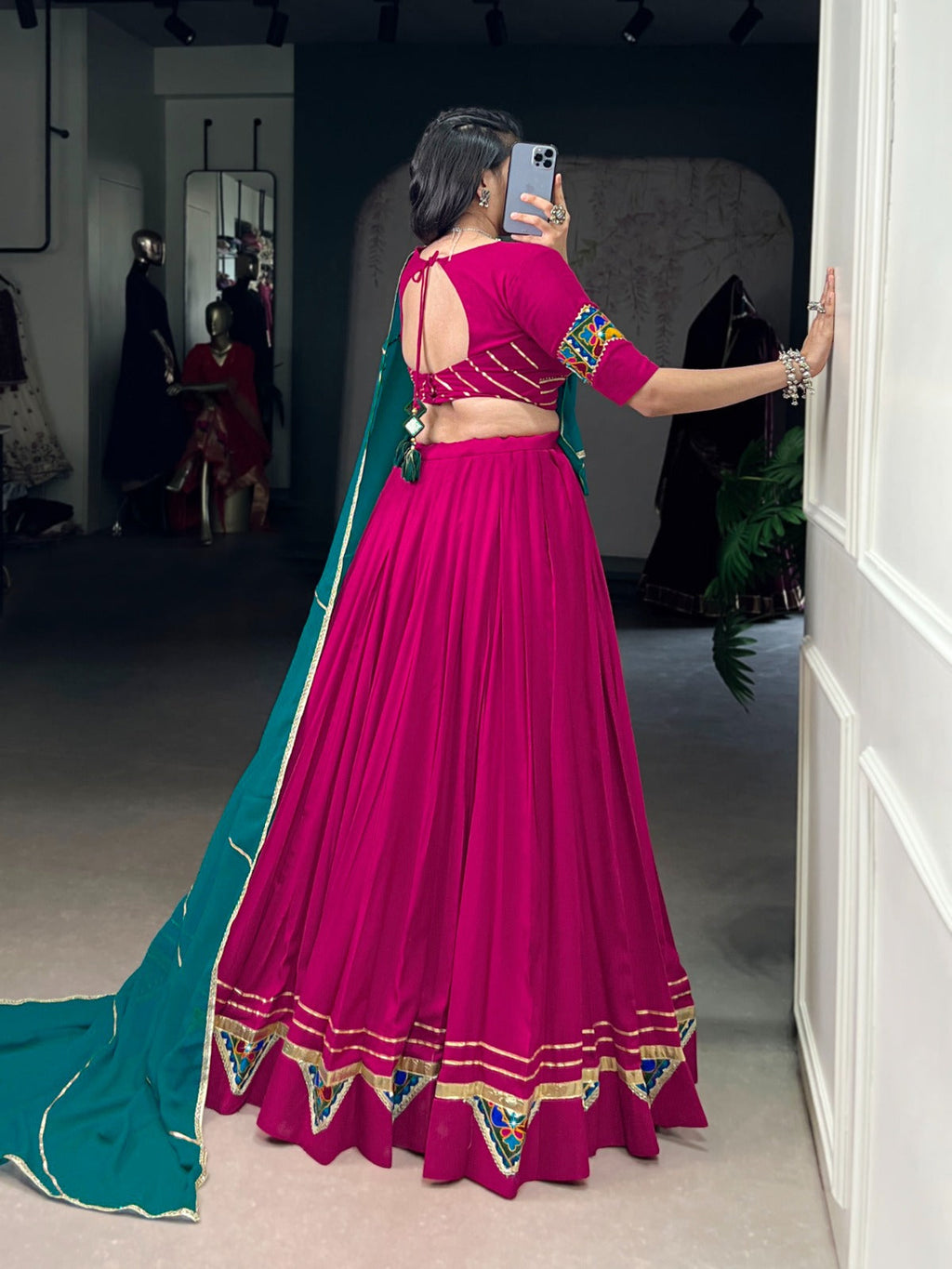 Pink Pure Rayon Gamthi Work Lehenga Choli with Dupatta