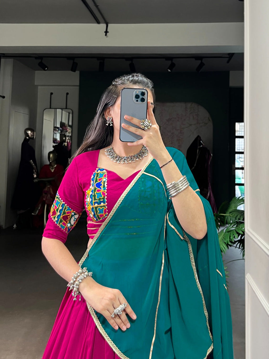 Pink Pure Rayon Gamthi Work Lehenga Choli with Dupatta