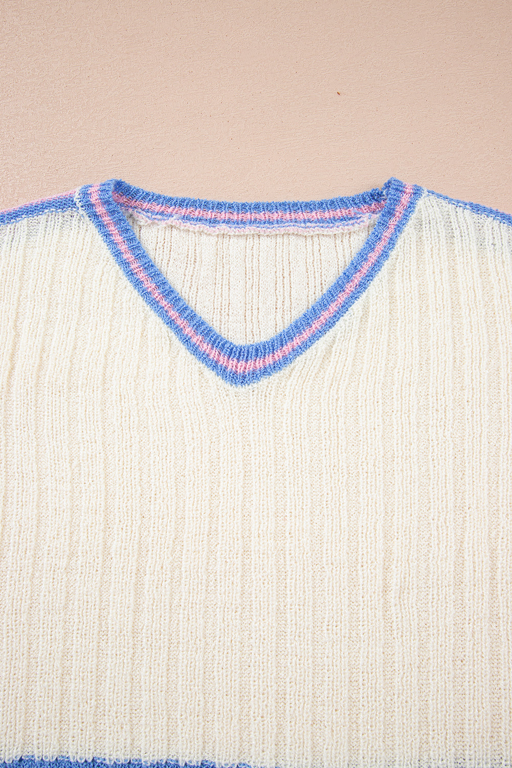 Stripe Ribbed Dolman Sleeve V-Neck Sweater