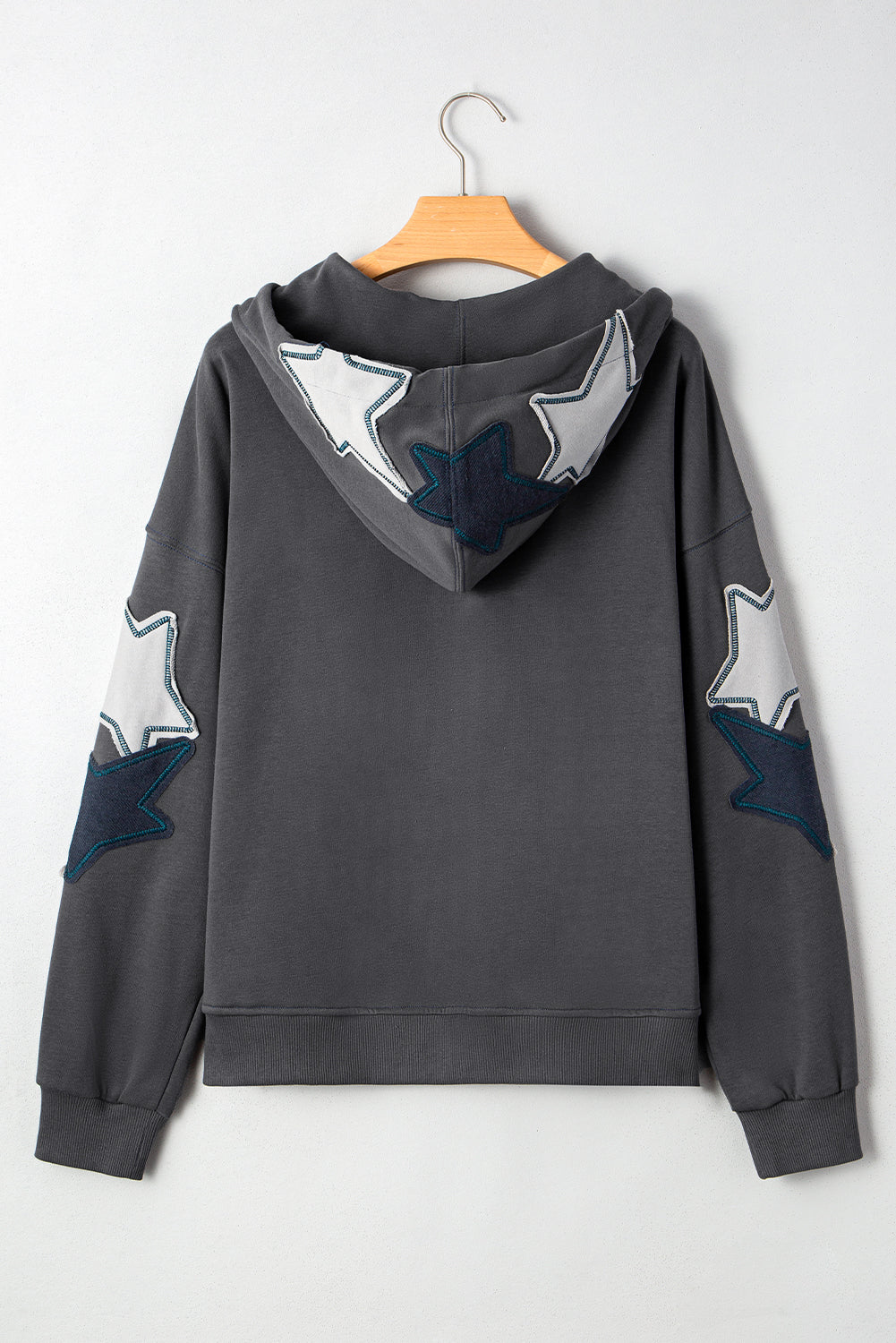 Star Patchwork Mineral Wash Kangaroo Pocket Hoodie