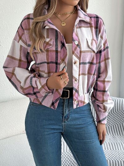 Classic Plaid Long Sleeve Button-Up Jacket for Women