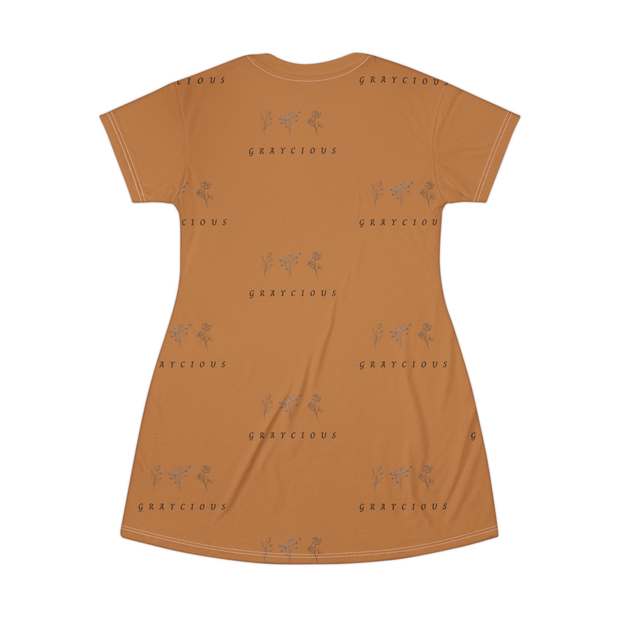 Relaxed Cotton T-Shirt Dress in Ochre and Brown Abstract Print