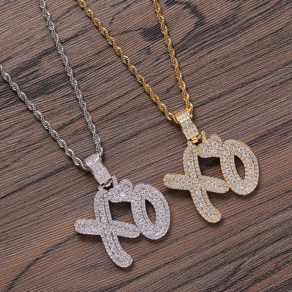 Copper XO Pendant Copper Inlaid Zircon Necklace