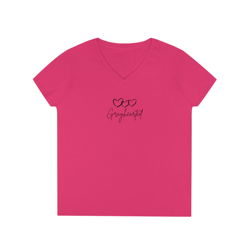 Women's V-Neck Cotton T-Shirt with 3 Hearts Print
