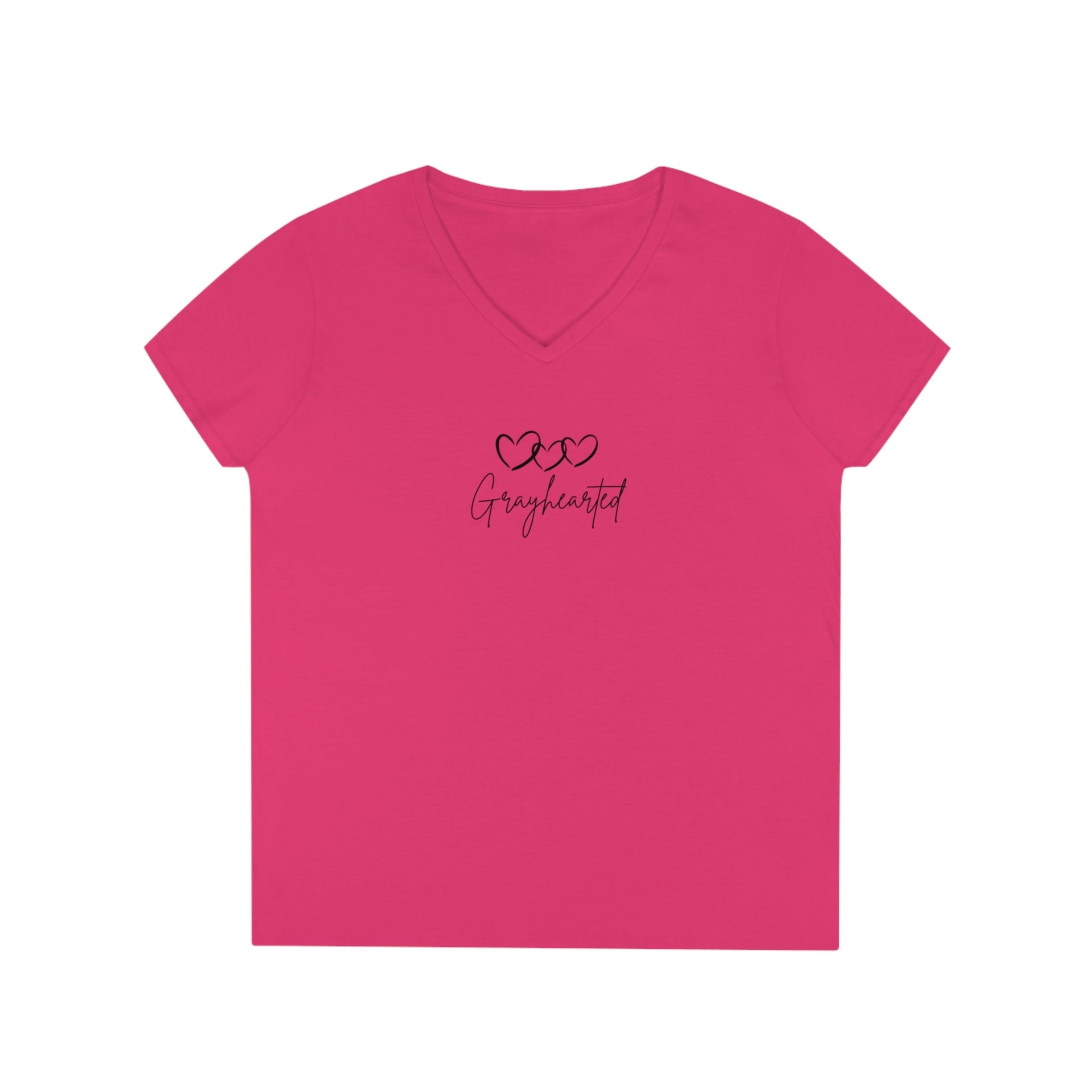 Women's V-Neck Cotton T-Shirt with 3 Hearts Print