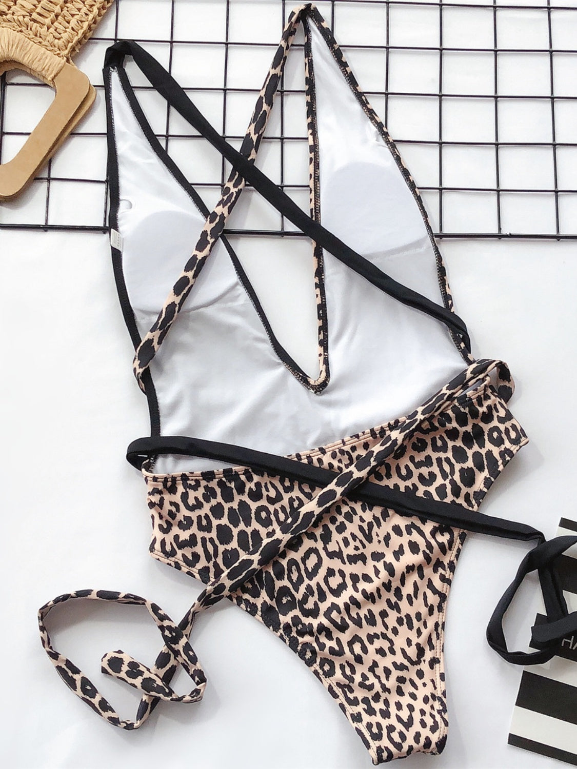 Tied Leopard Plunge One-Piece Swimsuit | Removable Padding