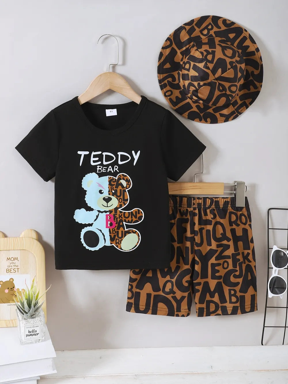 Children's Teddy Bear Round Neck Top and Pants Set