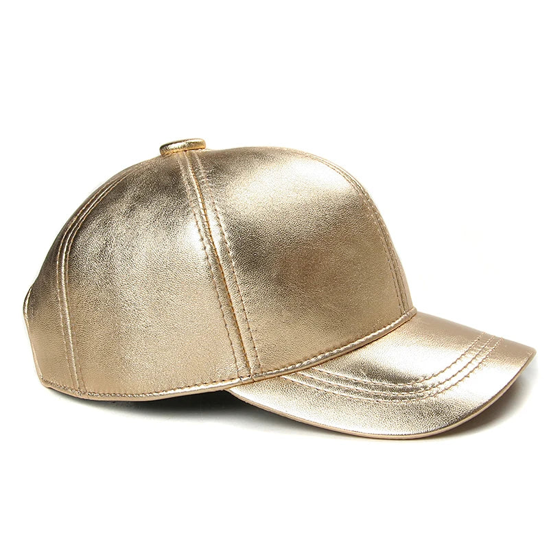 Women's Metallic Gold Sheepskin Baseball Cap - Harajuku Style
