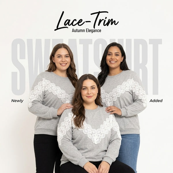 Plus Size Loose Long Sleeve Sweater with Lace Detail