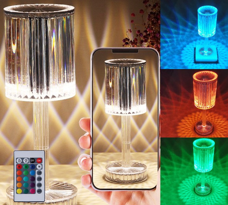 Crystal Diamond Table Lamp 3-Way Dimmable Touch Bedside Light