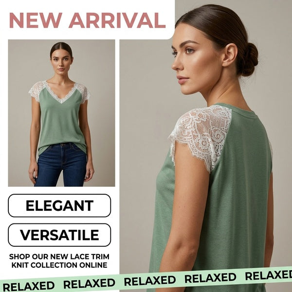 Women's Lace Knit Vest Top  European Style V-Neck T-Shirt
