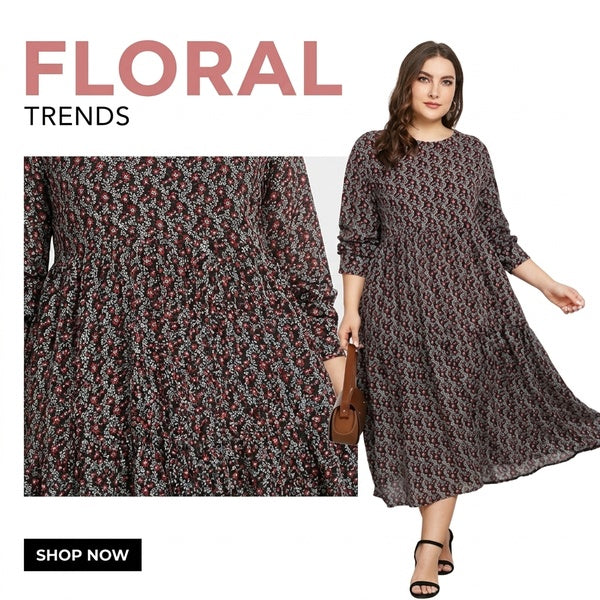Plus Size Floral Dress for Women  European & American Style