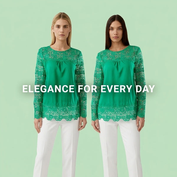 Lace Floral Chiffon Blouse with Long Sleeves for Women