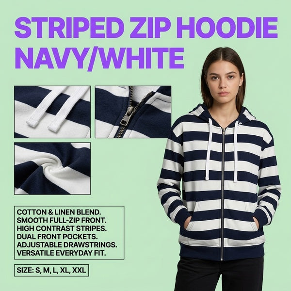 Plus Size Striped Long Sleeve Hoodie Cardigan for Women