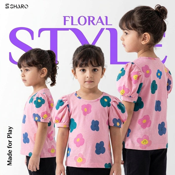 Summer Floral T-shirts for Kids - Short Sleeve Cotton
