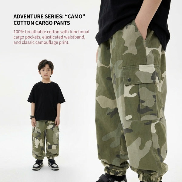 Boys' Autumn Camouflage Cotton Cargo Pants