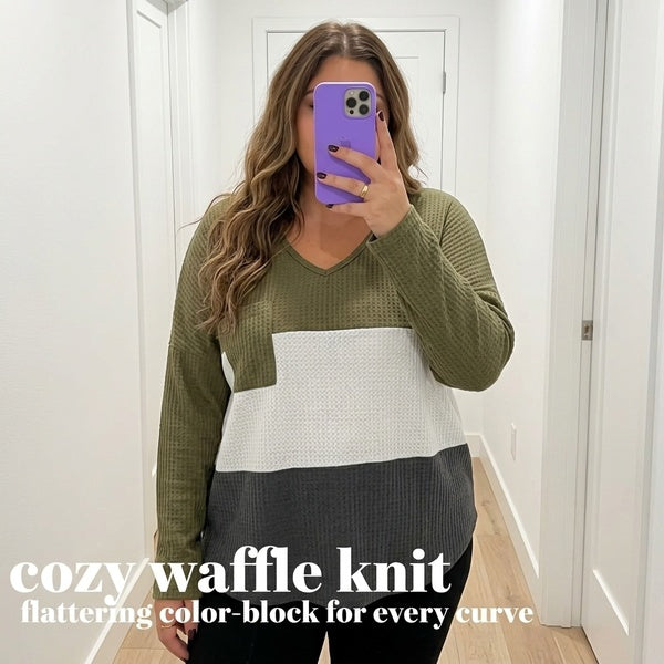 Plus Size Women's Knitted Sweater with Long Sleeves