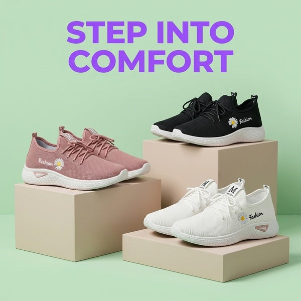 Women's Casual Breathable Running Shoes with Thick Sole