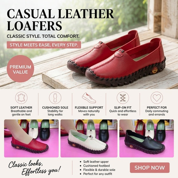 Comfortable Women's Casual Flat Leather Shoes for Daily Use