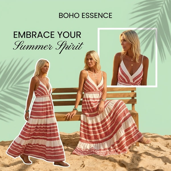 New Plus Size Bohemian Deep V Neck Dress