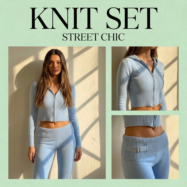 Knitted Hooded Two-Piece Set
