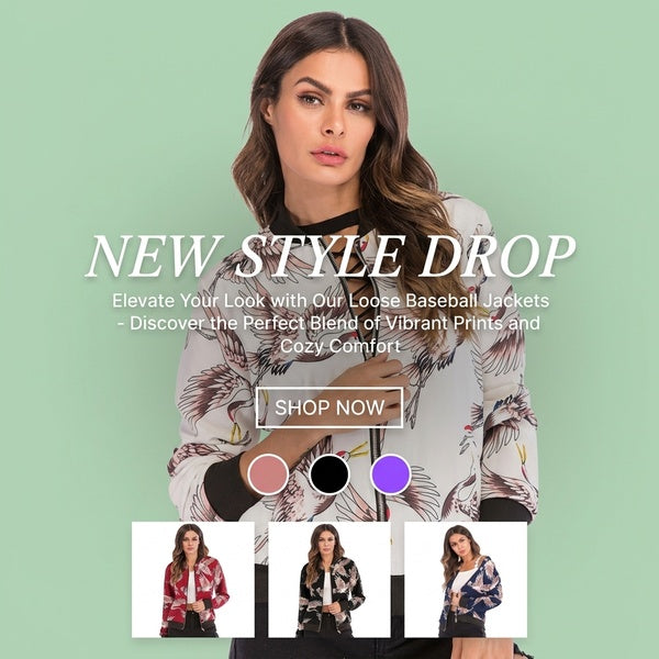 Women's Casual Printed Loose Baseball Jacket for Fall/Winter