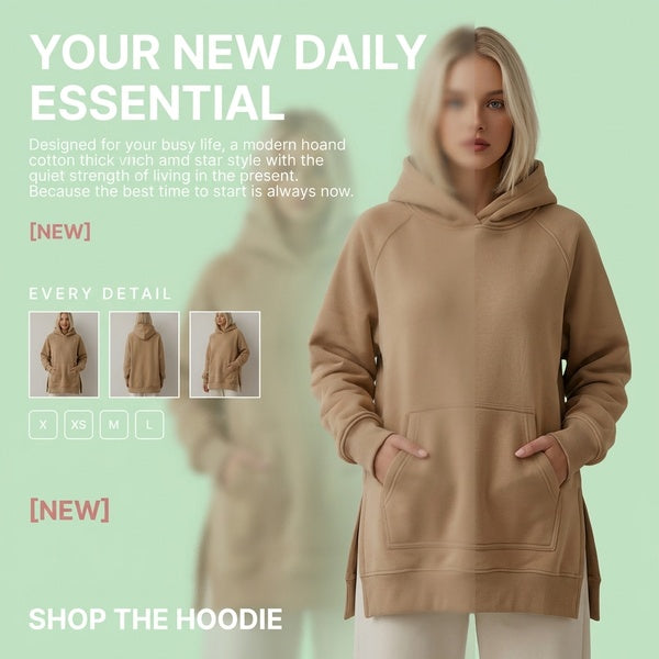Women's Hooded Long Sleeve Slit Sweatshirt