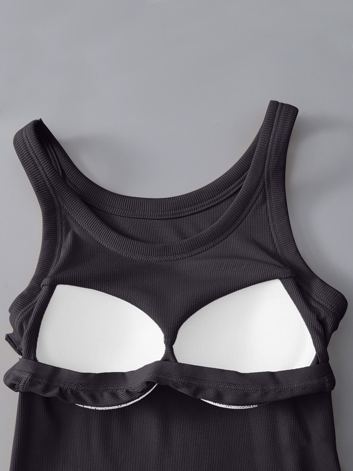 Women's Fitted Round Neck Tank Top with Built-in Bra - Sleeveless