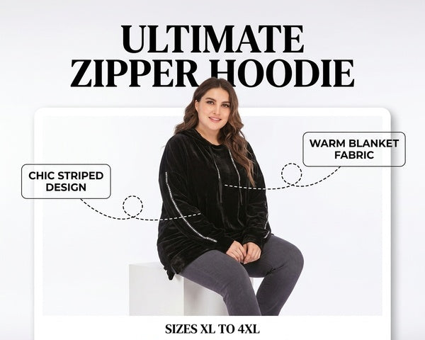 Plus Size Black Striped Hoodie  for Women