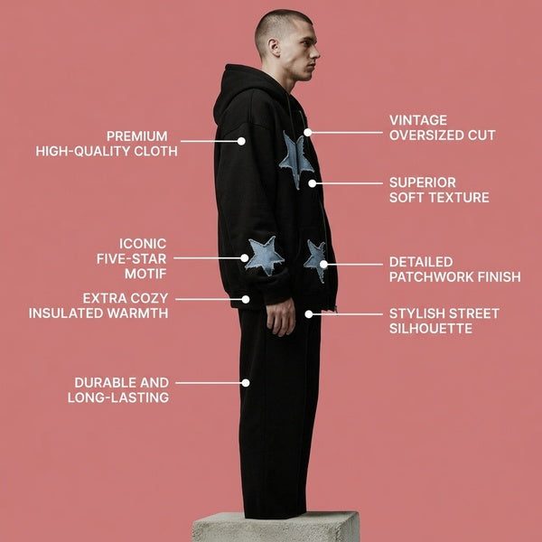 Vintage High Street Patch Five-star Coat Male