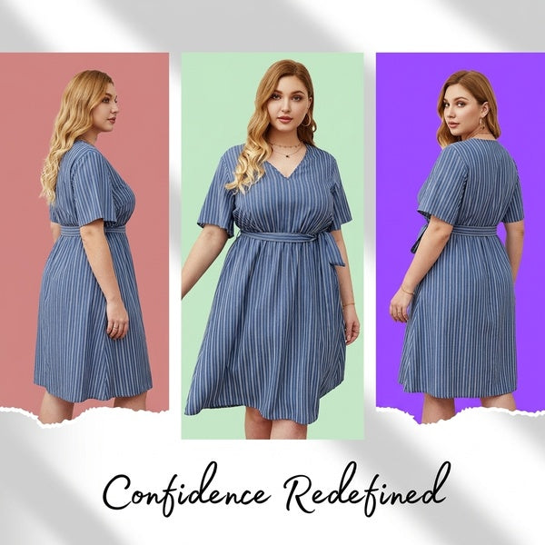 Plus Size Designer Dress with Stripes