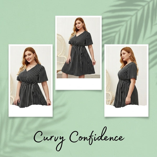 Plus Size Designer Dress with Stripes